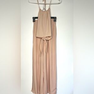 Ramy Brook Athena Pant set, halter crop top, peach pink, side slit beachwear XS